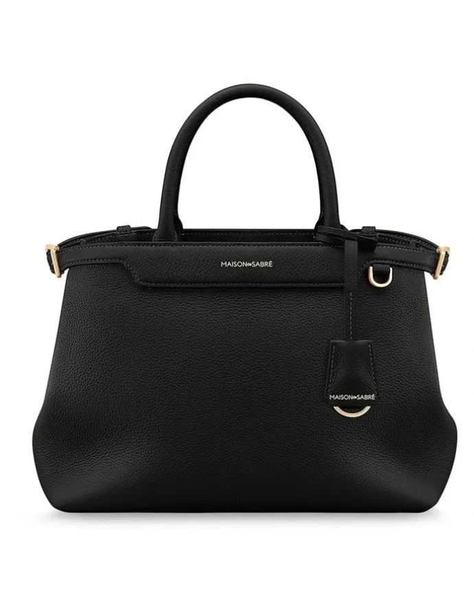 MAISON de SABRÉ The Medium Palais Leather Top Handle Bag in Black Caviar