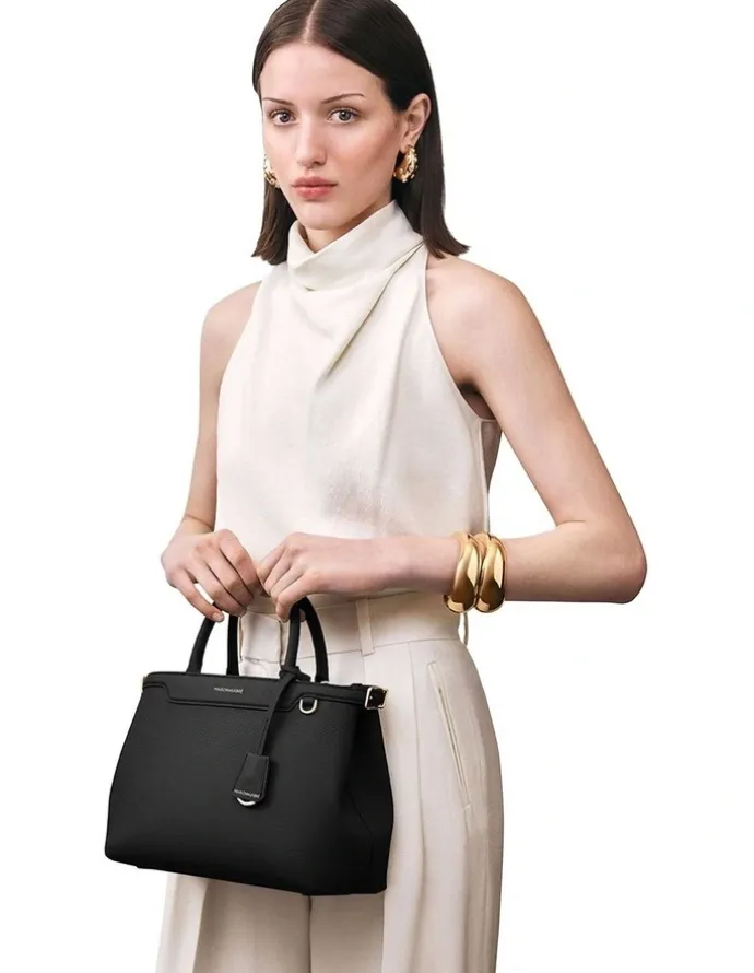 MAISON de SABRÉ The Medium Palais Leather Top Handle Bag in Black Caviar