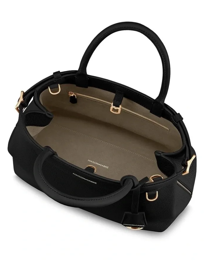 MAISON de SABRÉ The Medium Palais Leather Top Handle Bag in Black Caviar