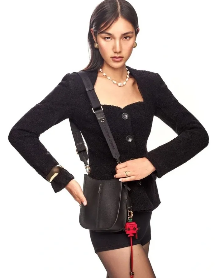 MAISON de SABRÉ The Mini Leather Saddle Bag in Black Caviar