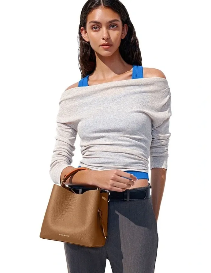 MAISON de SABRÉ The Mini Leather Bucket Bag in Manhattan Sandstone