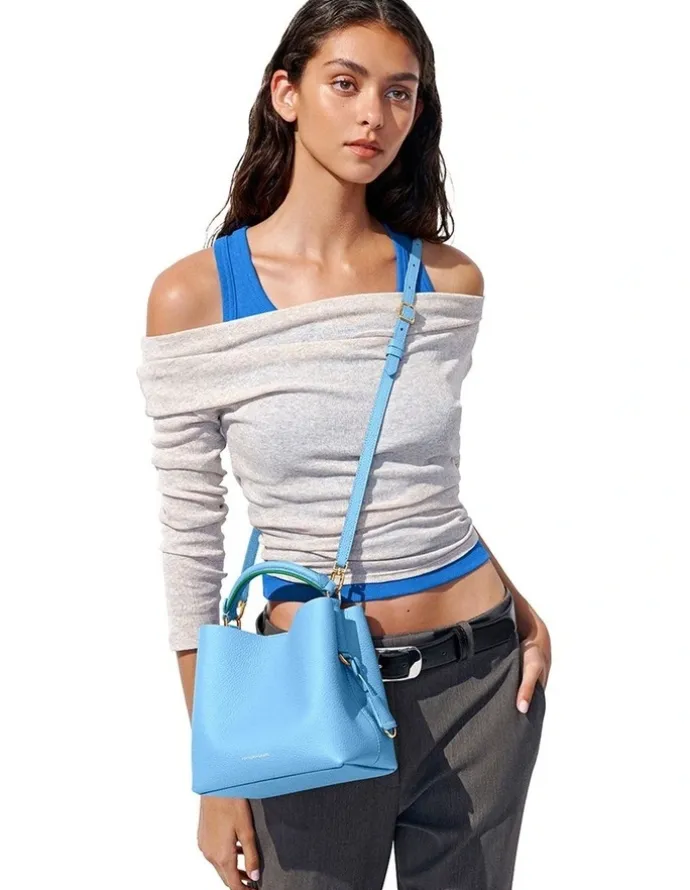 MAISON de SABRÉ The Mini Leather Bucket Bag in Sky Emerald