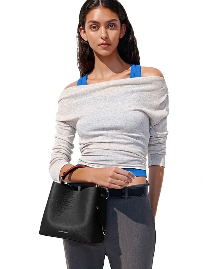 MAISON de SABRÉ The Mini Leather Bucket Bag in Rouge Noir