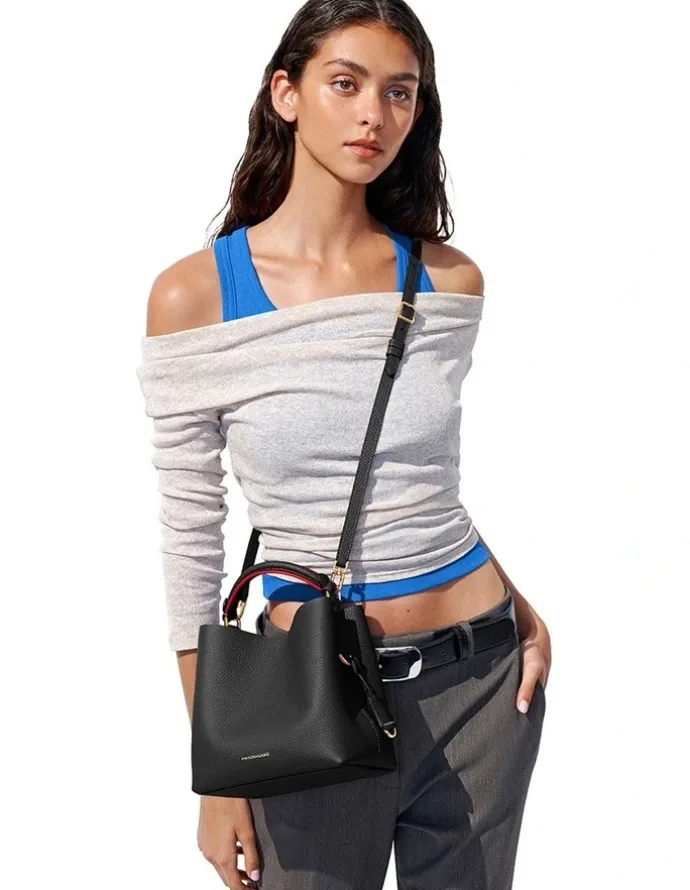 MAISON de SABRÉ The Mini Leather Bucket Bag in Rouge Noir