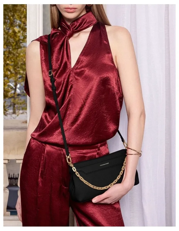 MAISON de SABRÉ The Palais Soirée Leather Shoulder Bag in Black Caviar