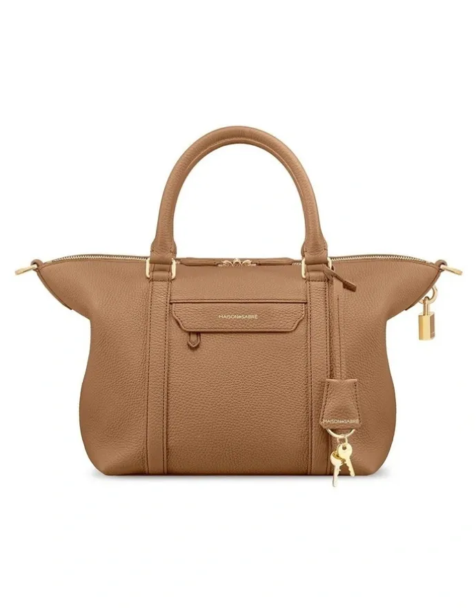 MAISON de SABRÉ The Small Leather Weekender Bag in Sandstone Brown