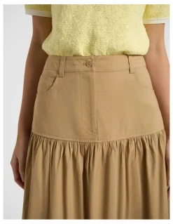 Marcs Ansel Linen Blend Midi Skirt in Tan