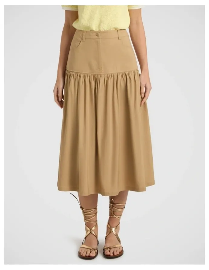 Marcs Ansel Linen Blend Midi Skirt in Tan
