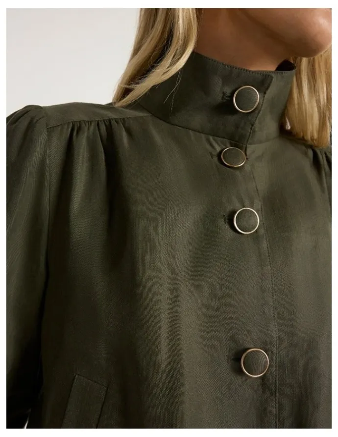 Marcs Ashley Funnel Neck Jacket in Dark Khaki