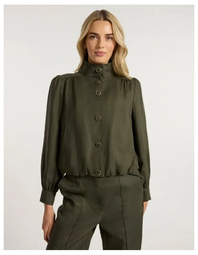 Marcs Ashley Funnel Neck Jacket in Dark Khaki