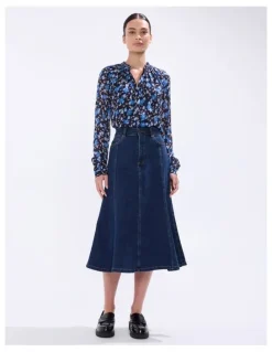Marcs Ashwin Denim Midi Skirt in Chelsea Blue