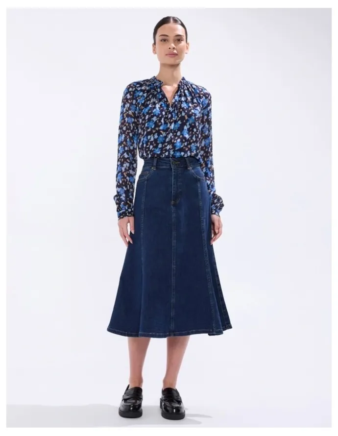 Marcs Ashwin Denim Midi Skirt in Chelsea Blue