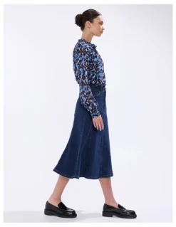 Marcs Ashwin Denim Midi Skirt in Chelsea Blue