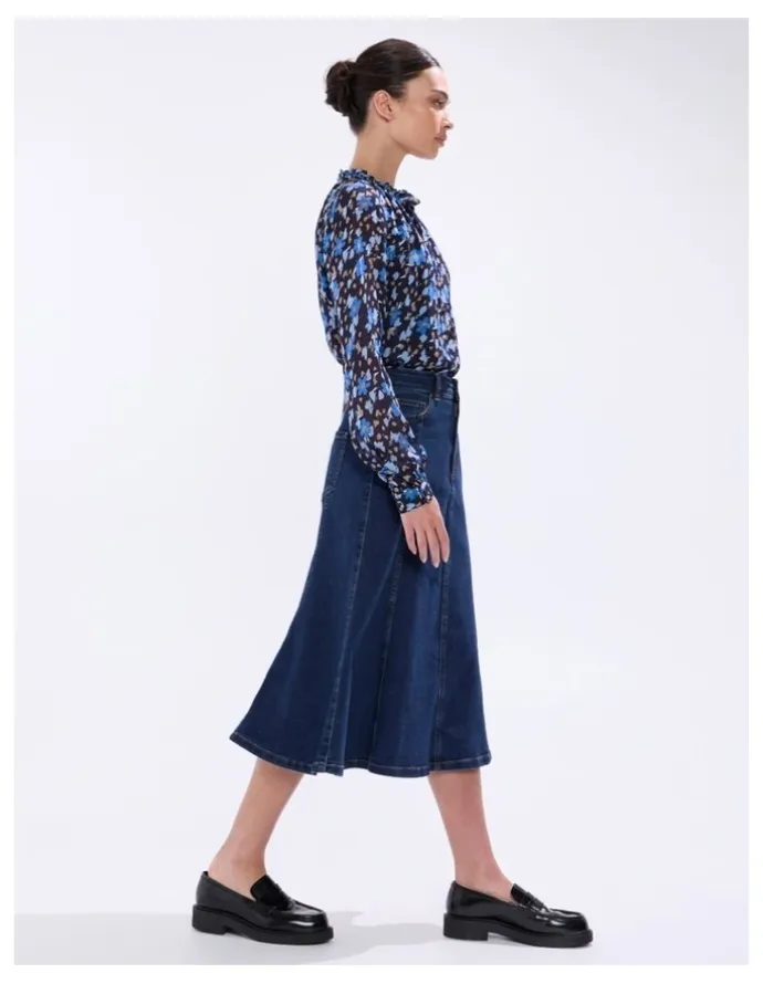 Marcs Ashwin Denim Midi Skirt in Chelsea Blue