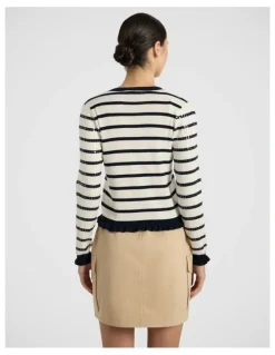 Marcs Finale Sequin Cardigan in Ivory Stripe