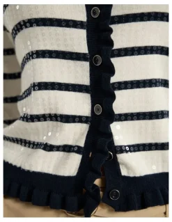 Marcs Finale Sequin Cardigan in Ivory Stripe
