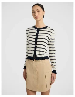 Marcs Finale Sequin Cardigan in Ivory Stripe