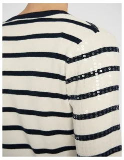 Marcs Finale Sequin Cardigan in Ivory Stripe