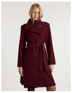 Marcs Francesca Felted Wool Coat in Ruby Port