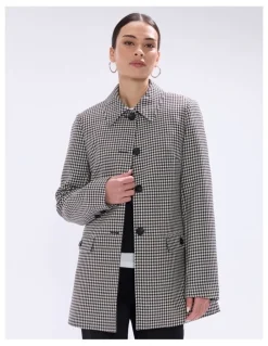 Marcs Holmes Houndstooth Coat in Ivory Multi