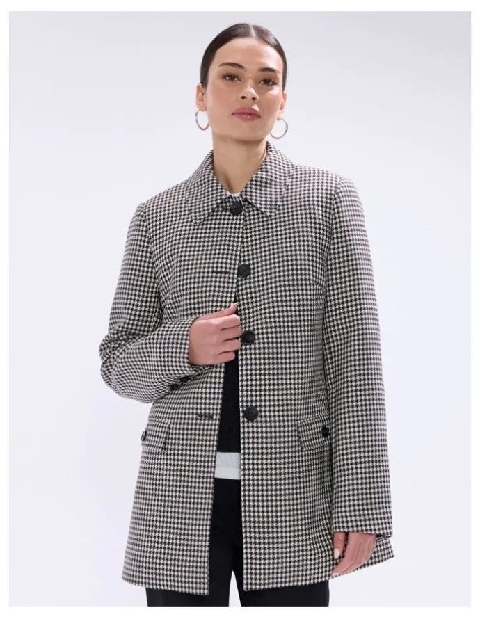 Marcs Holmes Houndstooth Coat in Ivory Multi