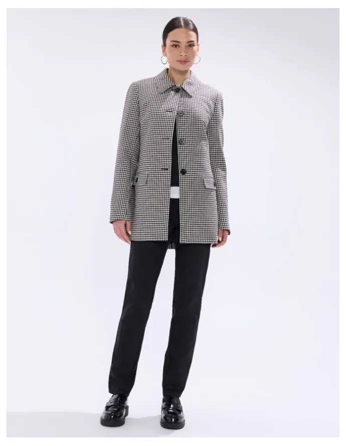 Marcs Holmes Houndstooth Coat in Ivory Multi