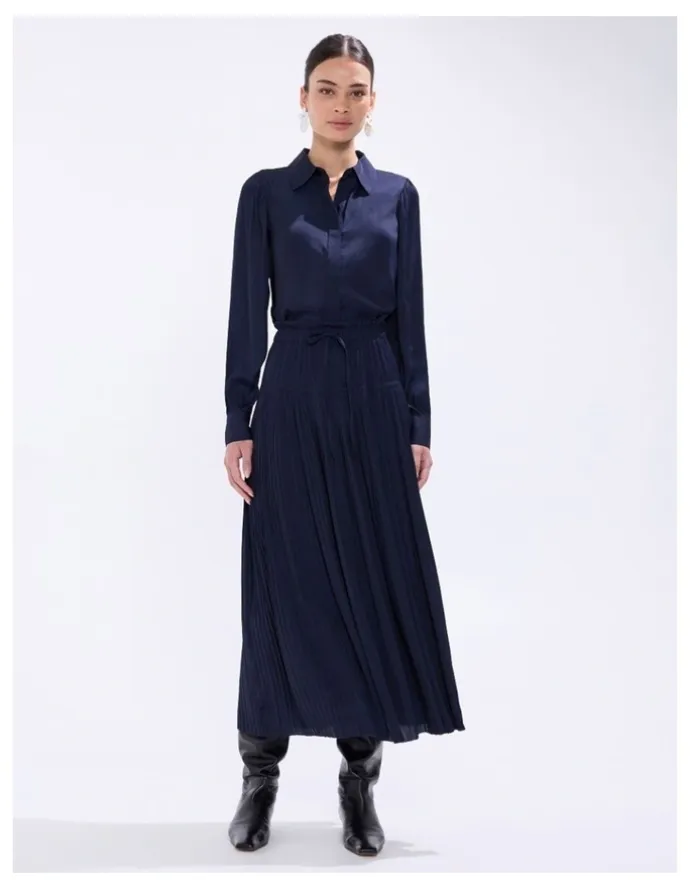 Marcs Karu Pleated Midi Skirt in Moonlit Navy