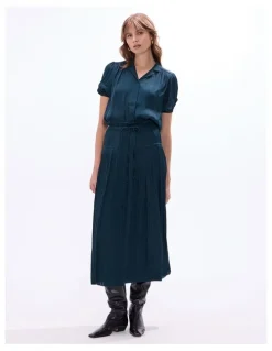Marcs Karu Pleated Midi Skirt in Deep Forest