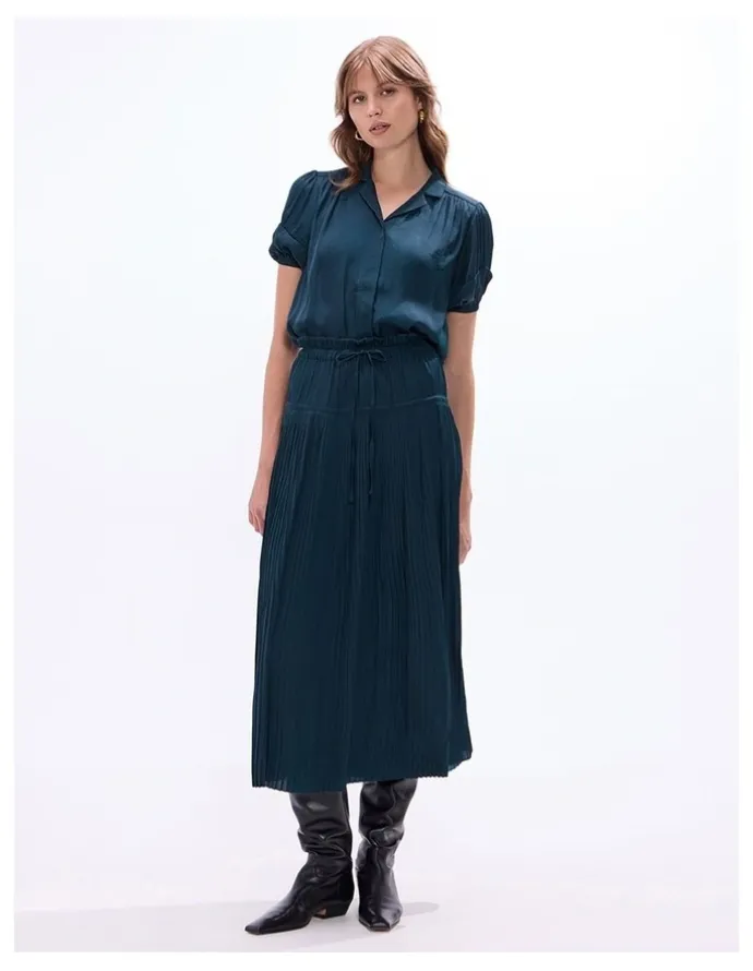 Marcs Karu Pleated Midi Skirt in Deep Forest