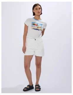 Marcs Mako Embroidered Denim Short in Ivory