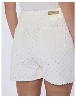 Marcs Mako Embroidered Denim Short in Ivory