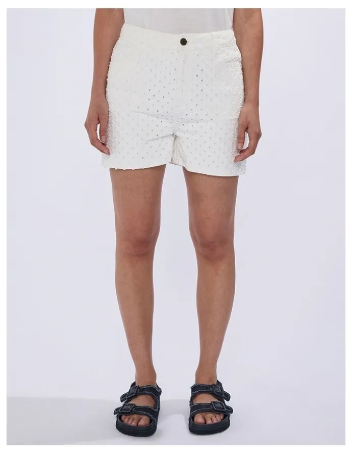 Marcs Mako Embroidered Denim Short in Ivory