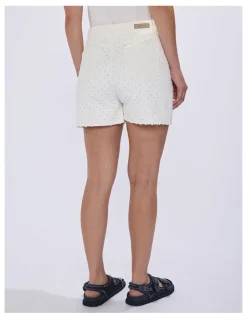 Marcs Mako Embroidered Denim Short in Ivory