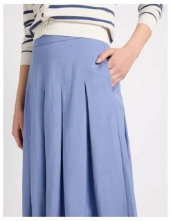 Marcs Marie Pleat Midi Skirt in Denim Blue