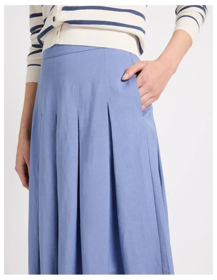 Marcs Marie Pleat Midi Skirt in Denim Blue