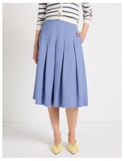 Marcs Marie Pleat Midi Skirt in Denim Blue