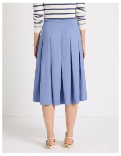 Marcs Marie Pleat Midi Skirt in Denim Blue