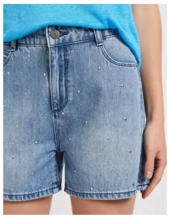 Marcs Mattia Studded Denim Short in Anzio Blue