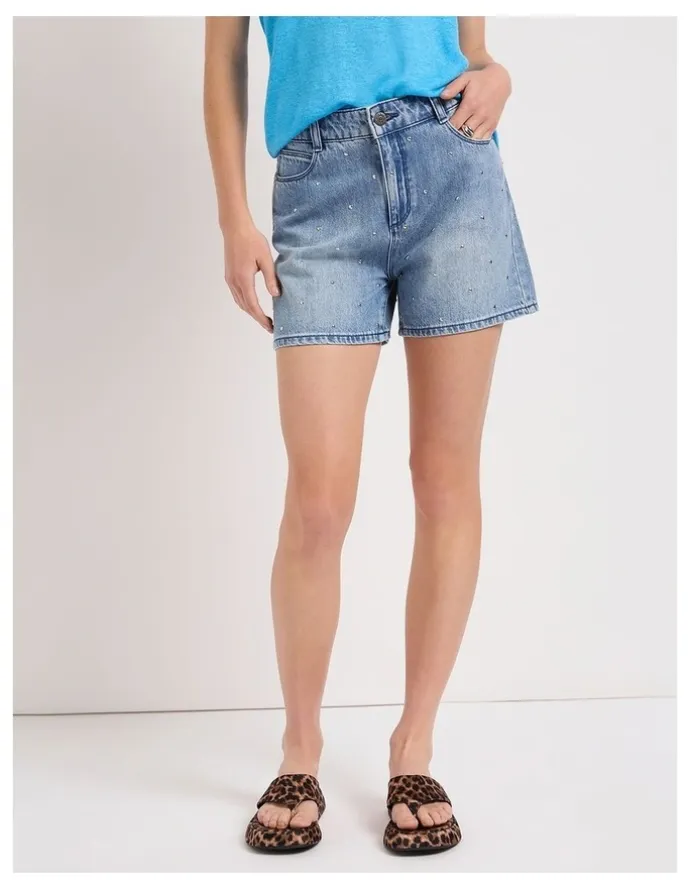 Marcs Mattia Studded Denim Short in Anzio Blue