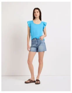 Marcs Mattia Studded Denim Short in Anzio Blue