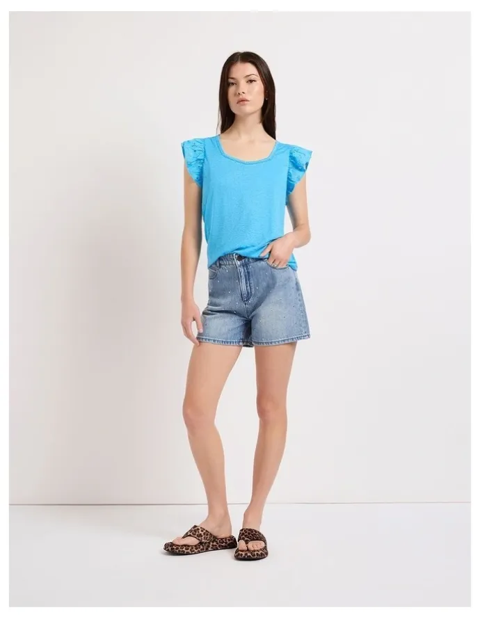 Marcs Mattia Studded Denim Short in Anzio Blue