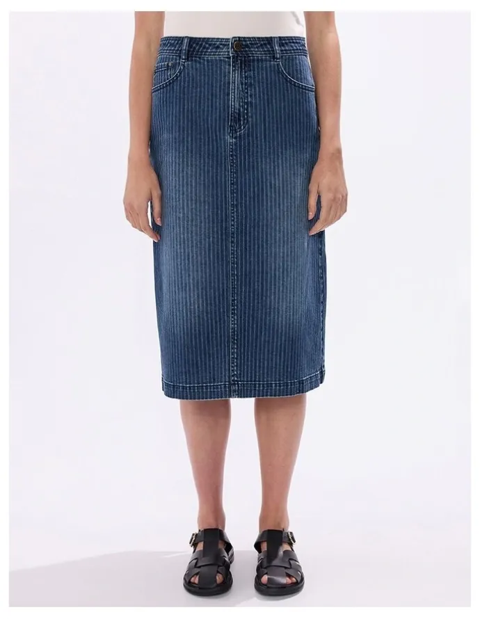 Marcs Molly Pinstripe Denim Skirt in Blue Stripe