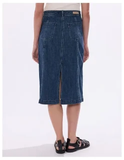 Marcs Molly Pinstripe Denim Skirt in Blue Stripe