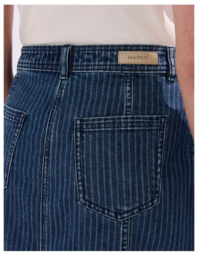 Marcs Molly Pinstripe Denim Skirt in Blue Stripe