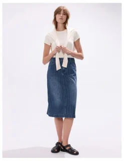 Marcs Molly Pinstripe Denim Skirt in Blue Stripe