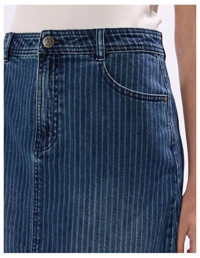 Marcs Molly Pinstripe Denim Skirt in Blue Stripe