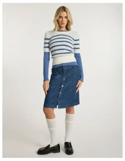 Marcs Paolo Button Front Denim Skirt in Mid Wash