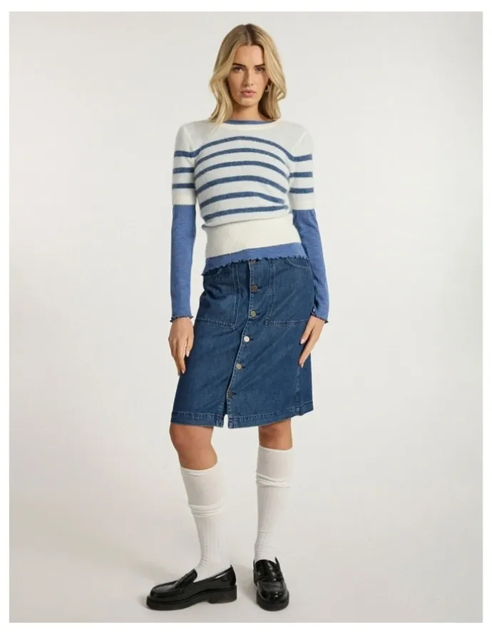 Marcs Paolo Button Front Denim Skirt in Mid Wash