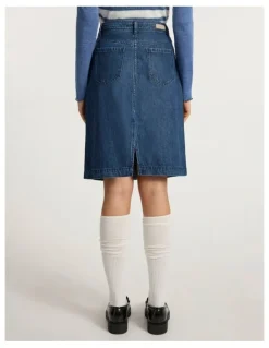 Marcs Paolo Button Front Denim Skirt in Mid Wash