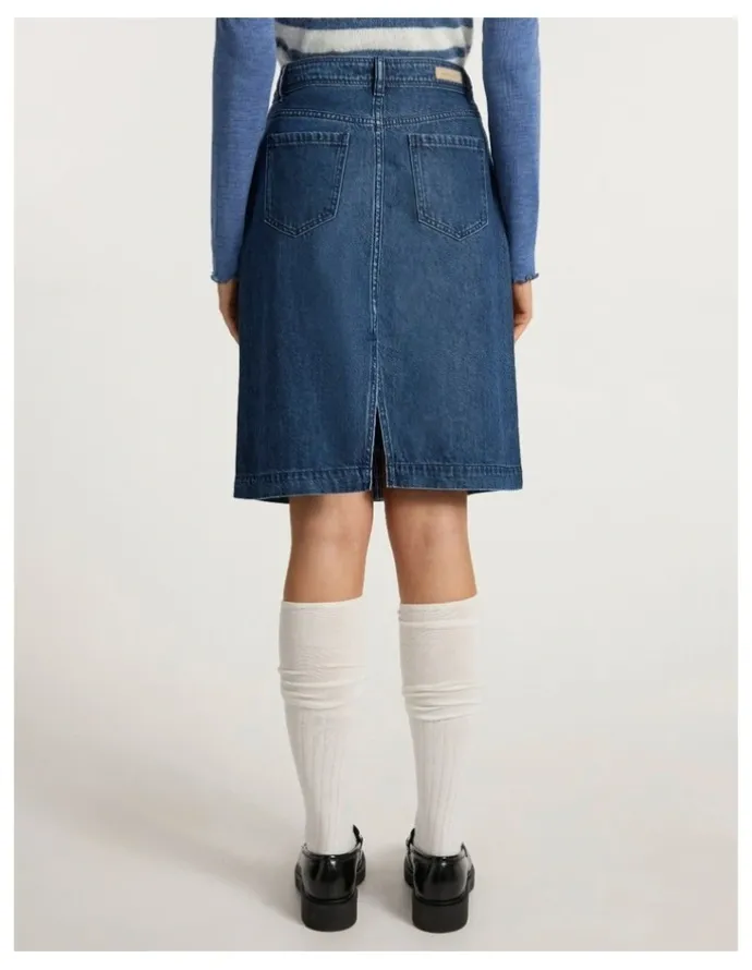 Marcs Paolo Button Front Denim Skirt in Mid Wash